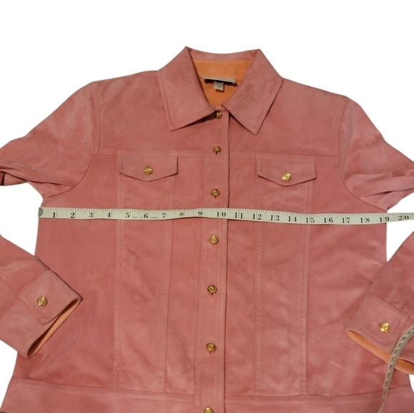 VTG St John Sport by Marie Faux Suede Button Jacket Gold Hardware Pink Orange - Picture 6 of 12